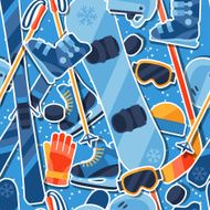 Winter sports seamless pattern with equipment sticker icons