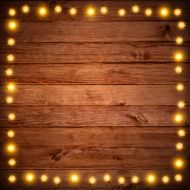 Christmas Lights on Wooden Texture