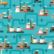 Seamless pattern of industrial power plants in flat style