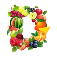 Letter D composed of different fruits with leaves