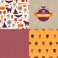 Seamless patterns of Halloween symbols and label N3