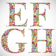 Ornate alphabet letters E F G H