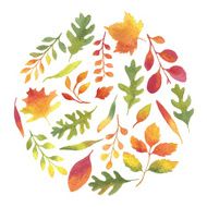 Colorful autumn leaves tag Vectorized watercolor painting N2