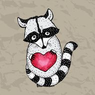 Cute raccoon with heart in hands N2