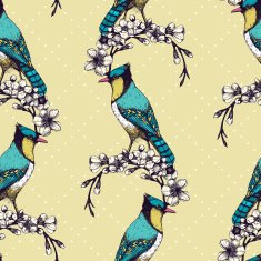 Vintage sketch background with green birds N2