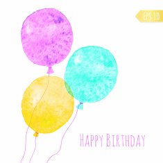 Card with colored watercolor paint balloons