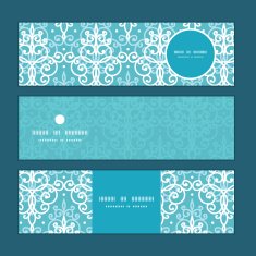Vector light blue swirls damask horizontal banners set pattern background N2