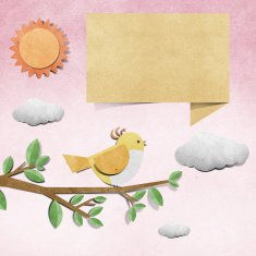 bird recycled papercraft stick on grunge paper background