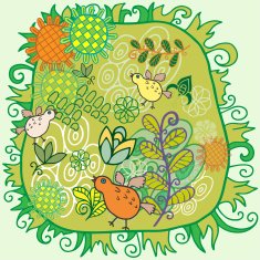 Beautiful pattern with cute birds and pretty flowers N2