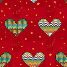 Bright festive background with knitted hearts N2