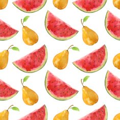 Watercolor seamless pattern with watermelons and pears