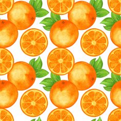 Watercolor seamless pattern with oranges and leafs N4