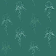 Pale Iris flowers on a green background Seamless vector pattern