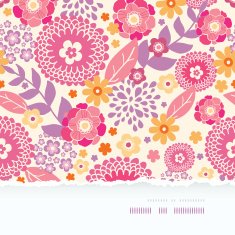 Warm summer plants frame horizontal torn seamless pattern background