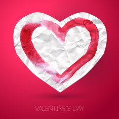 Paper heart with watercolor stroke on pink backdrop N2