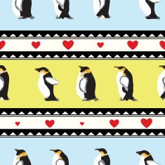 Seamless texture with penguins triangular design hearts