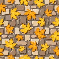 Seamless background with autumn leaves on paving stones Vector illustration
