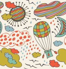 Seamless decorative pattern with clouds sun and balloon N2
