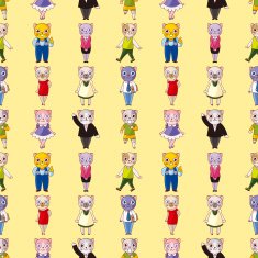 cartoon cat family seamless pattern