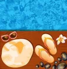Flip-flops hat sunglasses and stones on the beach