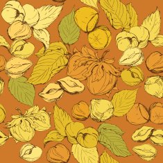 Seamless pattern with highly detailed hand drawn hazelnuts