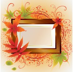 Vector gold frame with colorful Autumn Leafs Thanksgiving