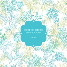 Scattered blue green branches frame seamless pattern background