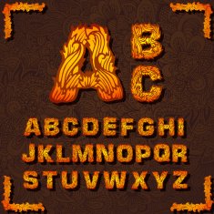 Fire set font alphabet text on a red background Vector N5