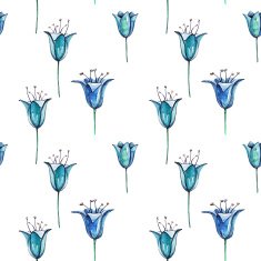 Watercolor blue bellflowers pattern N2