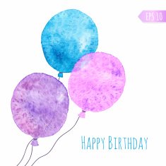 Card with colored watercolor paint balloons N2