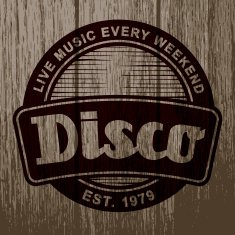 Vintage Disco Label on Aged Wood