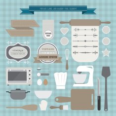 vintage label and bakery tools element vector created