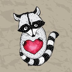 Cute raccoon with heart in hands N2