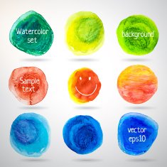 Colorful watercolor vector circles with smiling