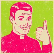 Retro Screen Print Priest Giving a Thumb's Up