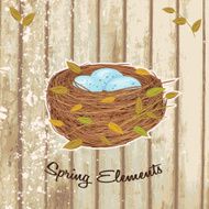 Birds Nest On Old Grunge Wood Boards