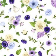 Seamless pattern with blue purple and white flowers Vector
