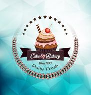 Pink cupcake with label over polygonal background N4