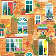 Seamless pattern with Windows and flowers Summer or spring season