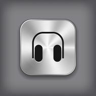 Headphones icon - vector metal app button