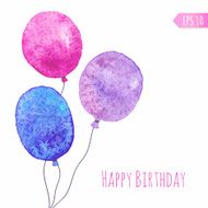 Card with colored watercolor paint balloons N3