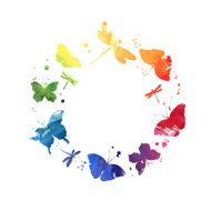 Watercolor wreath with colorful rainbow butterflies N2
