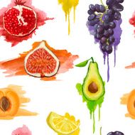 Seamless pattern Fruits with watercolor splashes