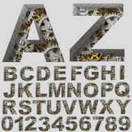 vector alphabet with metal gears