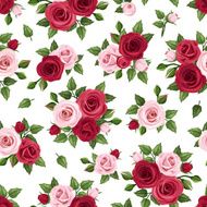 Seamless pattern with red and pink roses on white Vector