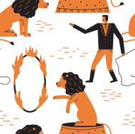 Pretty lions in the circus Vector seamless background
