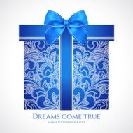 Blue gift box with floral pattern bow (ribbon) Present