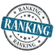 Ranking blue grunge round stamp on white background