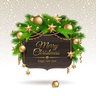 Wooden banner with Christmas golden decoration