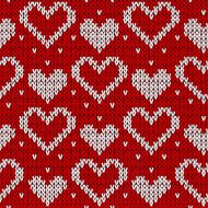 Red knitted background with hearts Vector illustration